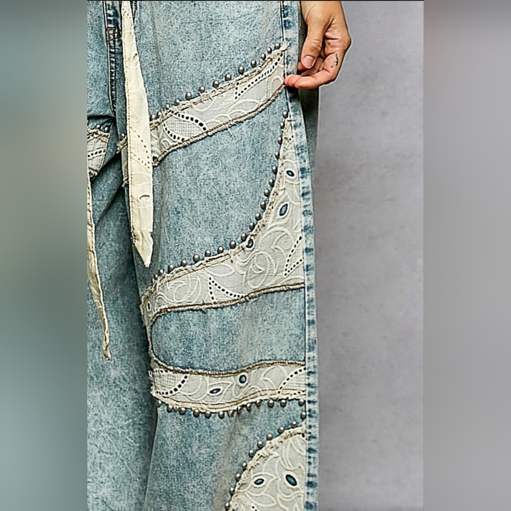 #1227 POL Moonlit Patchwork Wide Leg Denim - Picture 6 of 6